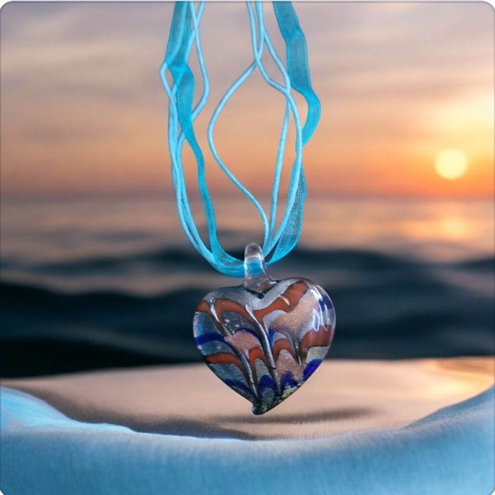 Blue and Silver Heart Pendant Necklace